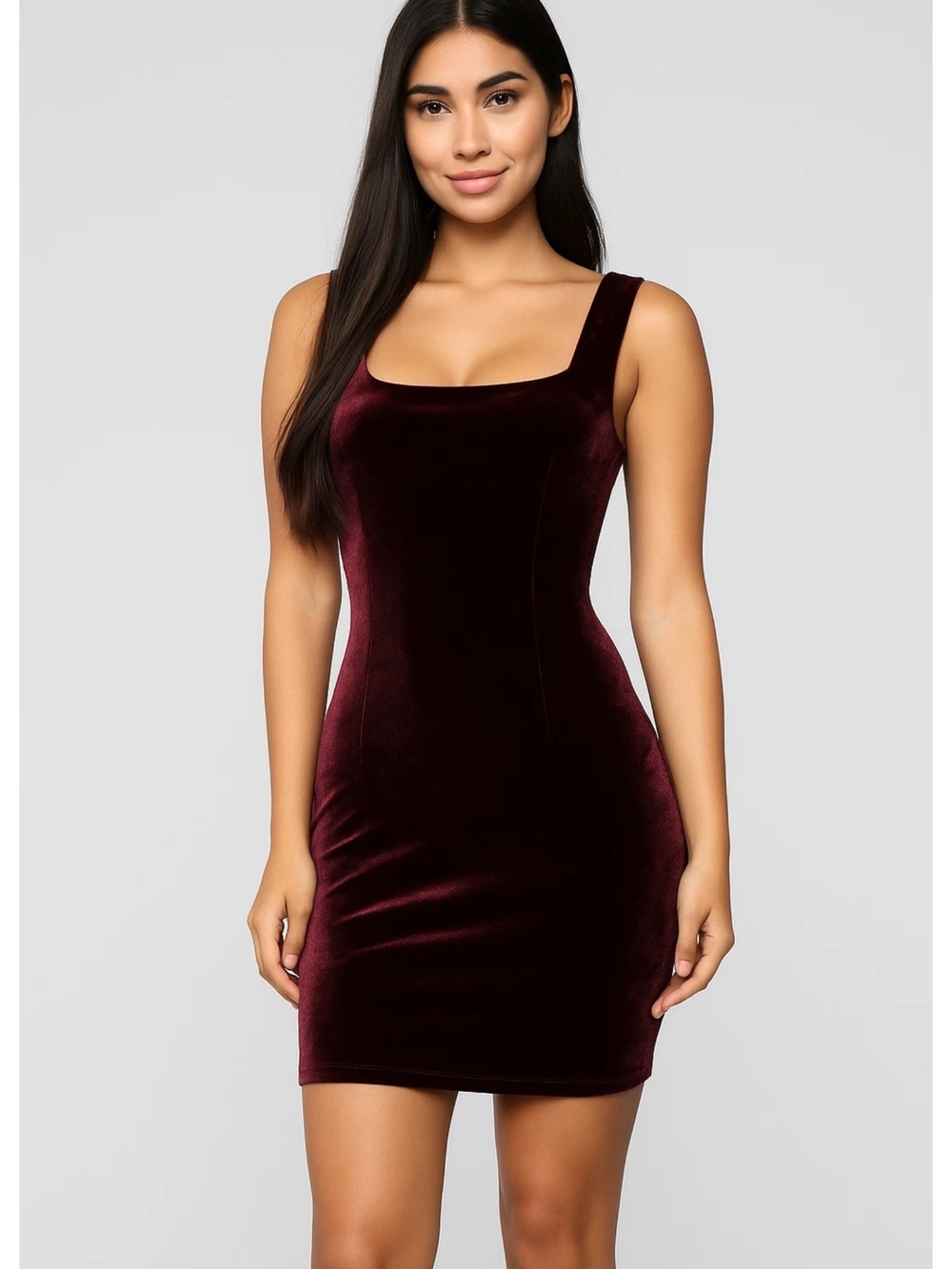 Forever 21 Wine Velvet Square-Neck Bodycon Mini Dress